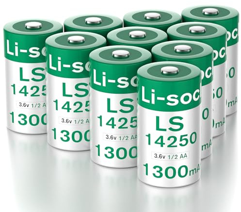 WAEUUKKPO LS14250 [1/2AA] [Lot de 10] Batterie au lithium 3,6 V 1300 mAh non rechargeables ER14250 pour compteurs d'eau, compteurs électriques, instruments médicaux et appareils, etc