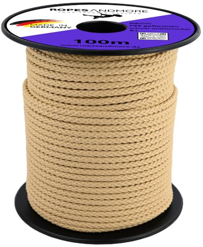 Polyesterseil B1 Spezialseil Ø8mm schwer entflammbar PES Seil Theaterseil ab 5m von Ropes and More (Beige, 100m)