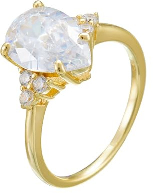 Skcess 14K Gelbgold Ring Damen, Verlobungsring Damen 8X12mm Moissanit Weiß 4.5ct Größe 58 (18.5)