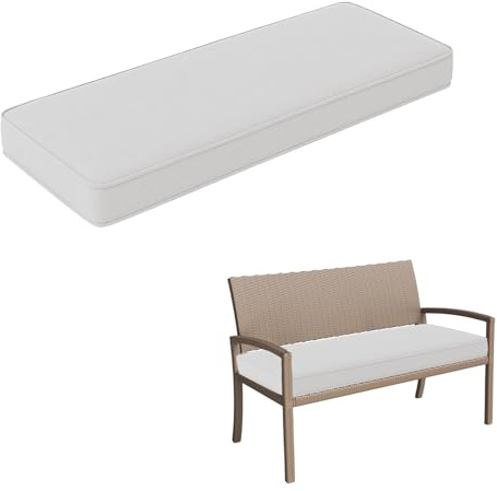 Genérico Cojines para Banco de Lino para jardín y terraza, cojin Banco Exterior con Espuma 50D, Base Antideslizante y Cintas, Funda con Cremallera y Doble Ribete,Blanca,150X40X5cm