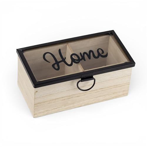 Pincho Organizador Cocina Caja Para Infusiones, Caja De Té, Organizador De Infusiones con 2 Compartimentos, Tapa con Ventana Transparente, Bolsas De Té Ordenadas - Madera 16.5×9×8 cm