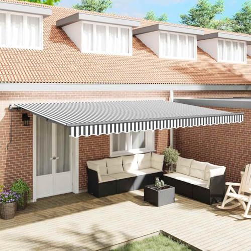 Hommdiy Gelenkarmmarkise,Einziehbare Markise,Markise mit Handkurbel,Balkon Sonnenschutz,Handbetrieben Stahl Anthrazit und Weiß 500 x 300 cm