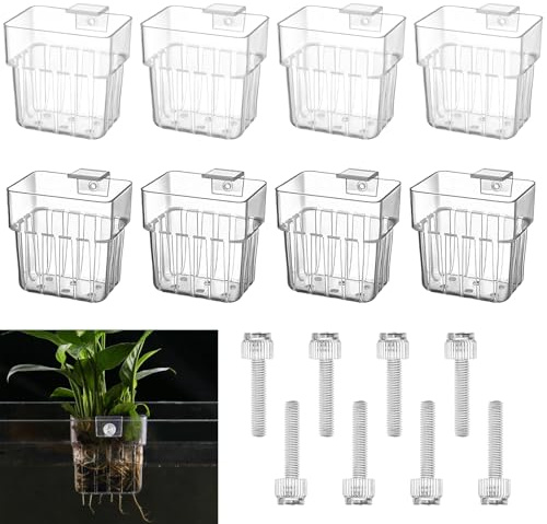 8 PCS Aquarium Plant Holder, Acrylic Fish Tank Plant Holder with Hook Top Hanging Fish Tank Plant Pot Holder Aquatic Planter Cups for Aquaculture Plant Decoration