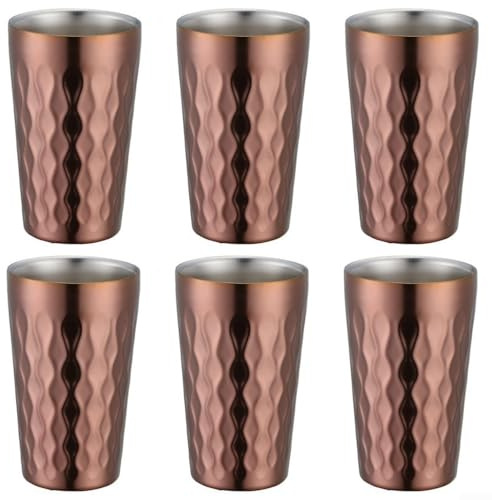 Lot de 6 tasses à eau à double paroi en acier inoxydable - 330 ml - Empilables - Passent au lave-vaisselle et isolées - Or rose