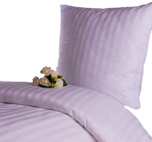 Damast Hotelbettwäsche Hotelverschluss Baumwolle - Hotel, Bettwäsche, Kochfest, Gestreift, Bettbezug, Hotelwäsche, Für Privat & Gewerbe (Streifen 20 mm Weiß, 135x200 + 80x80 cm)