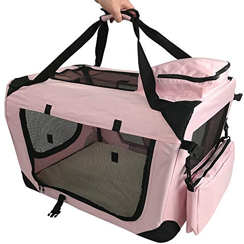 RayGar Pet Carrier Soft Crate Portable Foldable Fabric - Pink - Small