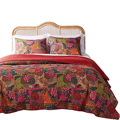 Greenland Home 3-teiliges Bettwäsche-Set mit Schmucksteinen, Kingsize-Bett, Mehrfarbig, Rot