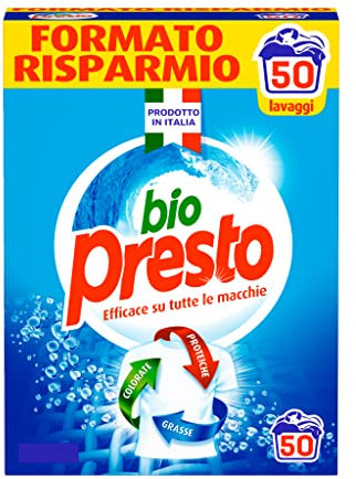 Bio Presto Classico Detersivo Lavatrice in Polvere, Miglior rimozione delle macchie, confezione maxi formato, 50 Misurini
