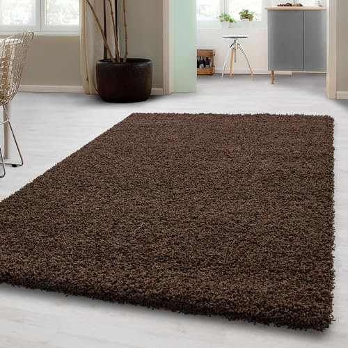 Carpetsale24 Shaggy Hochflor Teppich, 60x110 cm, Braun, weich, flauschig, modern, einfarbig, Für Flur oder kleine Räume, für Wohnzimmer Schlafzimmer Flur