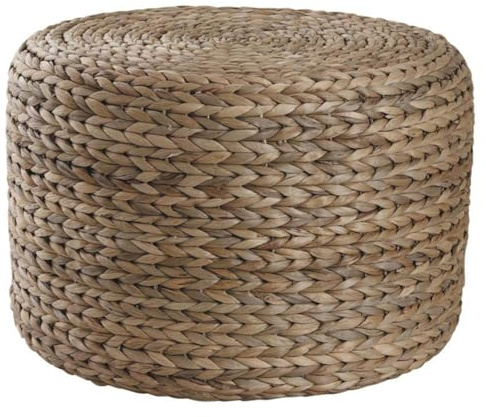 AUBRY GASPARD - Pouf Rond Jacinthe d'eau Naturel Ø45x30 cm - Solide et Polyvalent - Supporte jusqu'à 80 kg - Idéal Repose-Pieds ou Table Basse - Entretien Facile