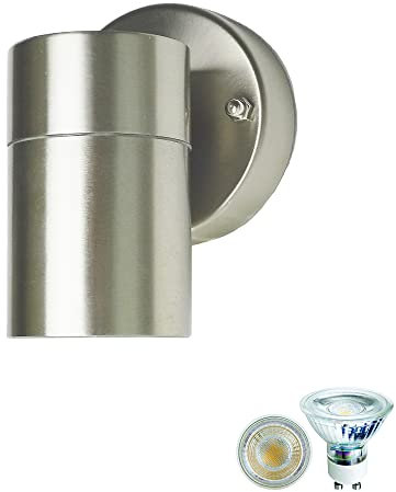 Dapo 2 x hochwertige Edelstahl-LED-Außen-Wand-Leuchte-Lampe BORNHOLM, 1-flammig Unterlicht, IP44, inkl. GU10 LED 2 x 7W, Eingangs-Balkon-Terrasse-Treppen-Leuchte-Lampe-Strahler-Spot