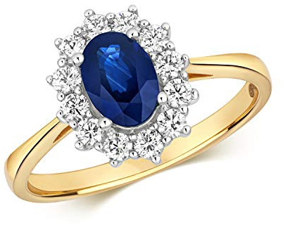 EDS Jewels 18 ct/Karat Gelb Gold Cluster Diamant Ring Brillant-Schliff 0.42 Karat HI - SI mit Saphir WJS2383