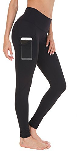 QUEENIEKE Damen Yoga Leggings Power Flex Mesh Mittlere Taille 3 Handytasche Gym Laufhose Farbe Schwarz Größe M(8/10