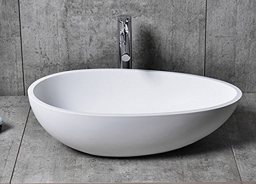 BERNSTEIN - Vasque Lavabo Ovale à poser Blanc mat 60x35x16cm fonte minérale Lave main + Bonde pop-up & cache Blanc - Design, Robuste & Durable - TWA65