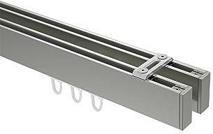 INTERDECO Innenlauf-Gardinenstange eckig 14 x 35 mm 2-läufig, kantige Innenlaufstange aus Metall, Edelstahl-Optik, zur Deckenmontage, Typ 10212817, 100 cm