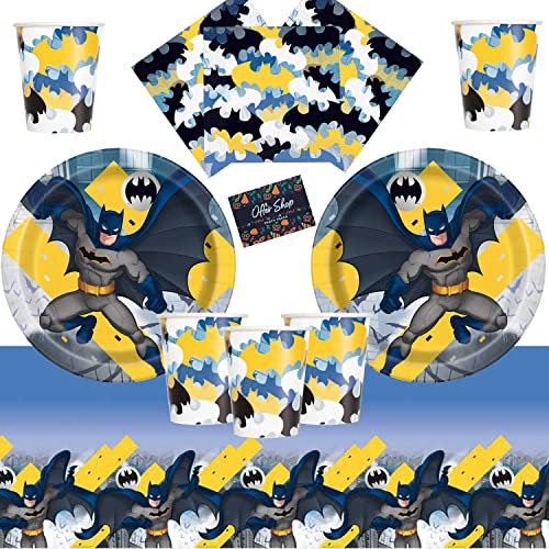 Offer Shop Batman Party Supplies Set da tavola per Feste di Compleanno di Knight Dark Knight Batman 16 Ospiti - Tovaglietta per tovaglioli di Tazze da tavola Superhero