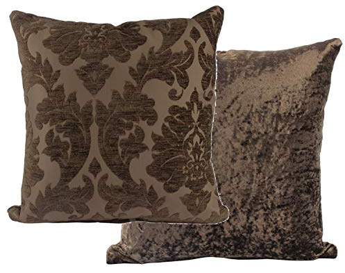 Emma Barclay Damask - Luxury Chenille Jacquard Cushion Cover in Chocolate - 17x17 (43x43cm)