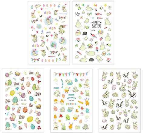 Minkissy 5 Blatt Ostern Nail Art Sticker Set Maniküre Sticker Ostern Nail Sticker Decals Nail Design Dekoration Maniküre Decals Nail Art Zubehör