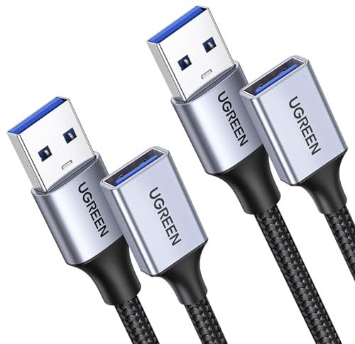UGREEN USB Verlängerung 3.0 5Gbps Verlängerungskabel (2 Stück 2M) A auf A USB Extension Cable mit Nylonkabel und Aluminiumgehäuse für Stick Maus Kopfhörer Hub Drucker Webcam Kamera usw.