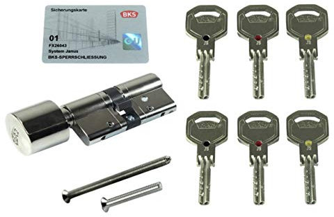BKS Profil - Sicherheits Knaufzylinder Janus Serie 46 mit Wendeschlüssel, (Sonderedition Schwarz/Rot/Gold), incl. 6 Schlüssel, Baulänge: (Schließseite) 50/40 (Knaufseite)