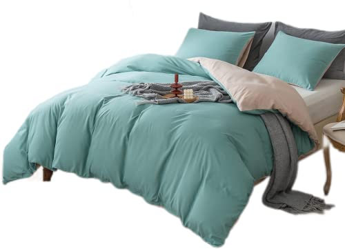 Damier Bettwäsche 220×240cm Türkis Grün Beige Wendebettwäsche Set Microfaser Bettbezug Deckenbezug Doppelbett mit 2 Kissenbezüge 80 × 80 cm