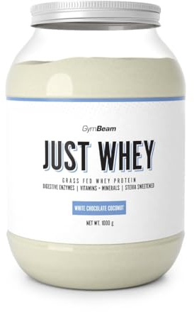 Just Whey Protein Pulver – aus Weide-Kuhmilch, mit DigeZyme® für bessere Verdauung, Mehrkomponenten Eiweißpulver mit essentiellen Aminosäuren & BCAAs – GymBeam (1000 g, White Chocolate-Coconut)