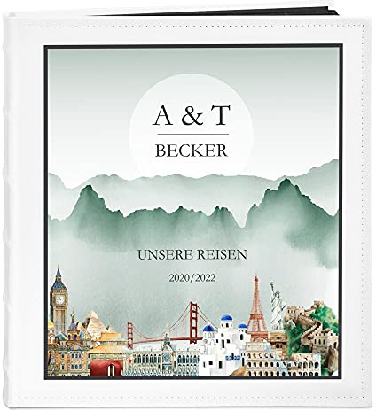Maverton Fotoalbum zum Selbstgestalten mit Aufdruck - für 240 Fotos 10x15-60 schwarze Seiten - Größe 33x30cm - Weiß - personalisierte Geschenke zum Hochzeitstag zur Hochzeit