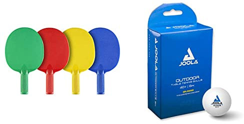 JOOLA 54830 TT-Schläger Set Multicolor Bat Tisch Tennis, mehrfarbik, One Size & 42181 Unisex – Erwachsene TT-Ball Outdoor Tischtennisbälle, Mehrfarbig, One-Size, 6