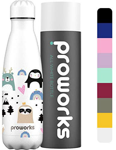 PROWORKS Bouteille d'eau Isotherme, sans BPA, Gourde INOX Reutilisable pour Maintien Chaud de 12 Heures & du Froid Jusqu’à 24 Heures, Sport, Gym, Voyage - 1 Litre - Amis scandinaves