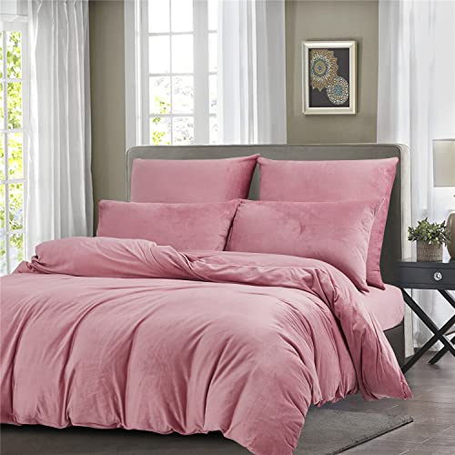 Boqingzhu Plüsch Bettwäsche 200×200cm Biber Rosa Altrosa Flanell Winter Warm Kuschelig Flauschig Bettwäsche Teddy Fleece Samt Cashmere Touch Bettbezug 200×200cm mit Reißverschluss