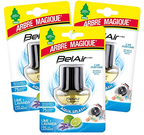 Arbre Magique BelAir - Recharge de parfum liquide pour voiture avec clip, parfum frais et délicat, dure jusqu'à 75 jours, design italien, lot de 3
