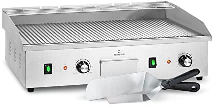 KLARSTEIN Barbecue Elettrico, Griglia Elettrica Senza Fumo, Piastra Elettrica per Cucinare, Display LED, 2 Spatole, Bistecchiera Elettrica in Acciaio Inox, per Camping e Ristorante, 200W Argento