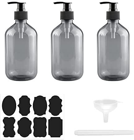 CODIRATO 3 Stück Leere Pumpflaschen Kunststoff Seifenspender Nachfüllbare Shampoo Flaschen Duschflaschen zum befüllen Seifenspender Flaschen mit Etiketten Trichtern 500ml Pumpspender für Küche Bad