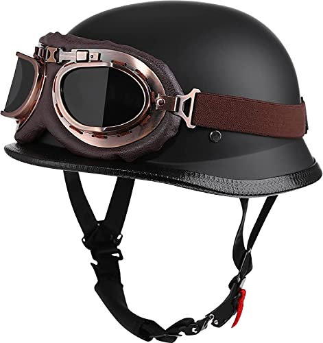 Retro Jethelm Stahlhelm 2.Weltkrieg Schutzhelm Halfface Motorradhelm Deutscher Motorradhelm ECE-geprüft I,X-Large