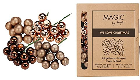 Weihnachtskugeln am Draht Glas 2cm x 144 Stück Spiegelbeeren in Kartonbox braun beige Elegant Lounge