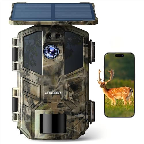 iZEEKER Solar WiFi Wildlife Camera 4K 64MP with 32GB Micro SD Card, Trail Camera with 5200 mAh Battery 0.1s Trigger Time Night Vision Motion Activated IP66 Waterproof for Wildlife Watching