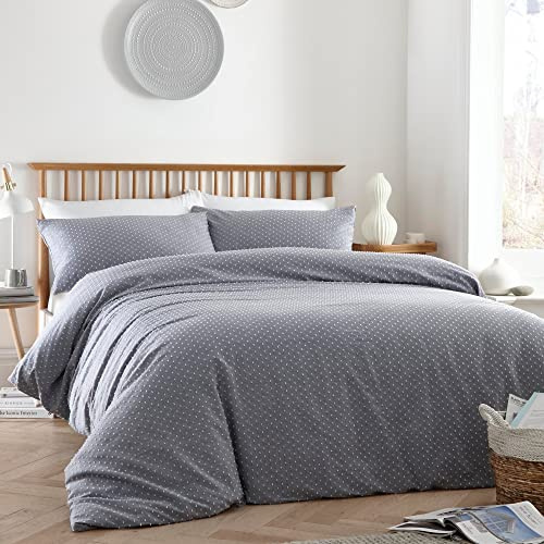 Appletree - Blue Grey Tufted Duvet Cover - King Bedding Size (230 x 220cm) - Soft 100% Cotton Bedding - Grey Blue Duvet Cover with Embroidery Polka Dots - Luxury Bedding - Contemporary Bed Set