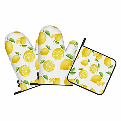 Samgula Lot de 3 gants de cuisine et maniques Jaune citron, Accessoires Cuisine