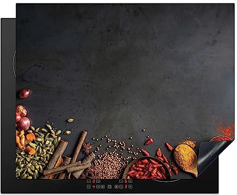 KitchenYeah© Induction Hob Cover Protector Mat 20.5x25.6 / 65x52 cm Kitchen Universal Ceramic Covers for Electric Cookers Vinyl Herbs - Food - Spices - Black - Paprika - Cinnamon