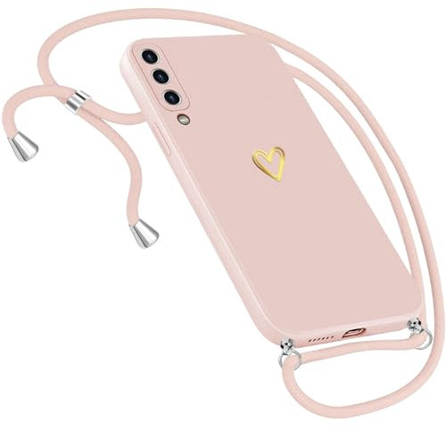 Handykette Hülle für Samsung Galaxy A50 Hülle Necklace, Herz Motiv Muster Handyhülle für Samsung Galaxy A50 Hülle mit Band Kordel zum Umhänge Ultradünn Hülle für Samsung A50/A30s Handykette (Rosa)