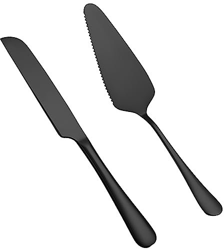LAGAHS Coltello e cameriere per torta nuziale, pala da dolce, coltello da taglio per torte in acciaio inox, per matrimonio, compleanno, festa, fidanzamento (nero)