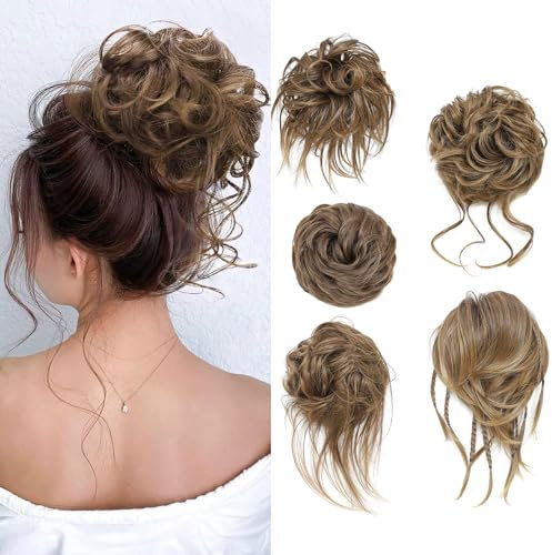 Fulang Hair 5/Pack Haarteil Mit Gummiband, Groß Dutt Haarteil, Gewellt Natürlich Kunsthaar Haargummi Damen Mit Haaren Hochsteckfrisuren Haarverlängerung, Messy Bun Haarteile (5 Stück/Packung) (8/27)