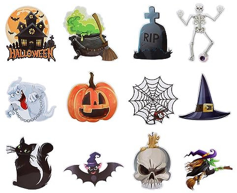 12uds Pegatinas Imanes de Halloween, Grandes Decoraciones Magnéticas de Halloween Sombrero de Bruja Telaraña Fantasma Lápida Calabaza Imanes de Nevera de Halloween para Puerta de Garaje Coche