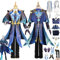 Genshin Impact Neuvillette Cosplay Kostüm Outfit Spielcharakter Uniform Komplettset Halloween Party Karneval Dress Up Anzug mit Kopfschmuck Perücke für Männer Jungen (L)