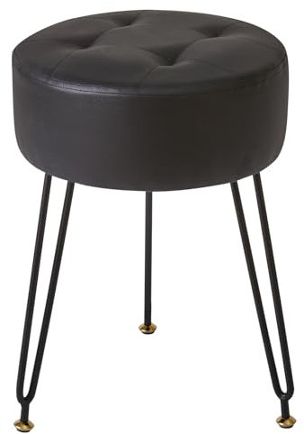 IBUYKE Kunstleder Runde Fußstütze Hocker, Make-up Eitelkeits Hocker Beistelltisch, PU Schminktisch Sitz, Pouf Couch Hocker, goldene Stahlbeine, Schwarz L/G-31B