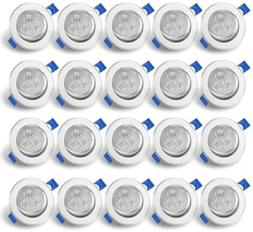 Sonnewelt LED Einbaustrahler 230V 3W 20er set LED Spots badezimmer,Flach Deckenspots 60mm EinbauØ 32mm Einbautiefe Warmweiß Einbauleuchten, spots deckenleuchte für Badezimmer Wohnzimmer Küche