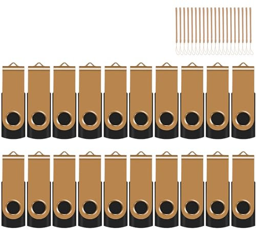 EASTBULL 4GB USB Flash Drive Bulk Thumb Drives 20 Pack with Lanyards USB 2.0 Memory Sticks Zip Drive Pen Drive for Storage and Backup Gold 20PCS 4GB