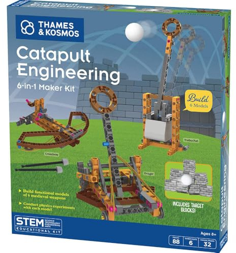 Thames & Kosmos Catapult Engineering STEM Maker Kit, Bauen Sie 6 Modelle einzigartiger mittelalterlicher Maschinen, erkunden Sie mechanische Physik, inklusive sicheren Schaumstoffkugeln und