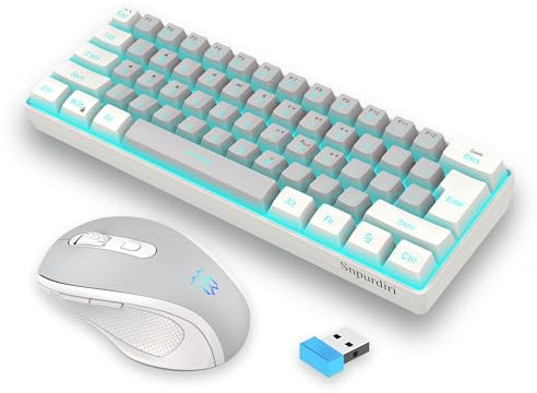 Snpurdiri 2.4G Wireless Gaming Keyboard and Mouse Combo, Include Mini 60% Mechanical Feel RGB Backlit Keyboard, Ergonomic Vertical Feel Small Wireless Mouse(White and Grey)