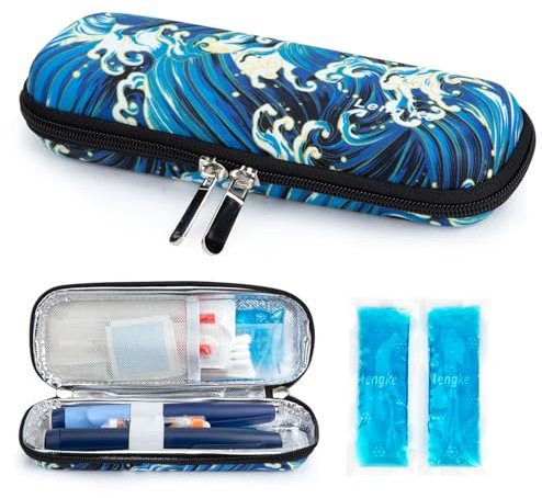 YOUSHARES Insulinkühler-Reisetasche mit 2 Kühlakkus, Kleiner Eva-Diabetiker, isolierter Organizer, tragbare Kühltasche für Medikamente, Kühlung, Isolierung, Epi-Stift-Tragetasche (Wellen)